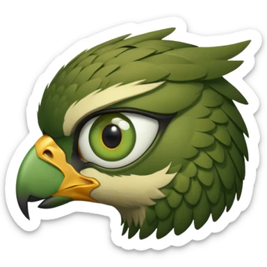 close up of just the eye and nothing else at the side profile of the face of a green hawk that is looking away from the camera sticker