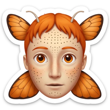 a moth head with orange antennas, slightly brown head and orange freckles on the forehead sticker