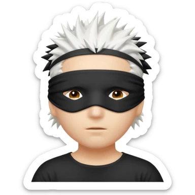 A person with white hair which is standing upward and blindfolded sticker