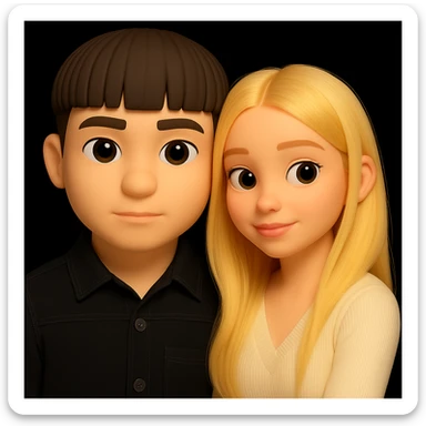 Combine both people from the provided images into one high quality 3D emoji style composition. Keep the 3D emoji style and realistic details, placing them together harmoniously in a single composition. The style should resemble microsoft style 3d fluent emojis with realistic details. sticker