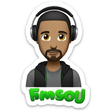 cool guy blue eyes brown hair headphones black goatee green backward snapback sticker