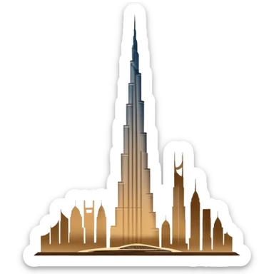 Burj Khalifa, beige silhouette, minimalist, with abstract background, emoji style sticker