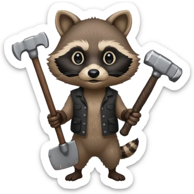 dirty blacksmith racoon holding hammer sticker
