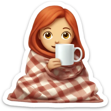 girl with red hair sitting in a blanket and holding a mug of tea girl with red hair sitting in a blanket and holding a mug of tea sticker
