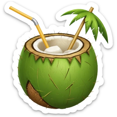 green coconut with straw sticker