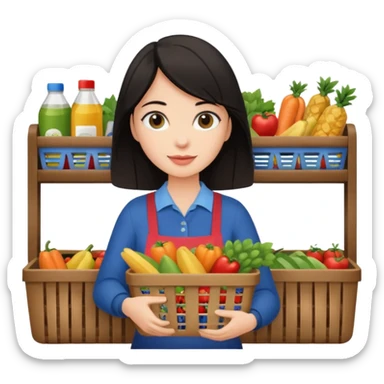 dark haired lady grocery shopping checkout sticker