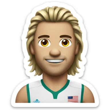 Australian Olympics athlete with a mullet hairstyle and his tongue poked out sticker