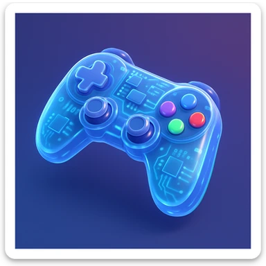 game controller, glossy circuit animated icon style, shiny and futuristic, glowing lines, tech-inspired sticker
