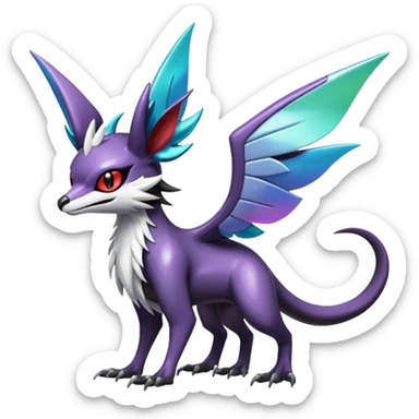 Shiny Noibat-Noivern-Mightyena-Silvally-Fakémon-hybrid-creature (full body)  sticker