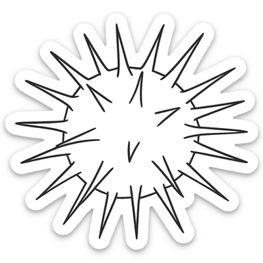 Make the sea urchin shape more realistic, keeping the dangerous spikes, with a transparent background, in a hand drawn icon style with no fill, focusing on detailed and realistic spikes and shape. sticker