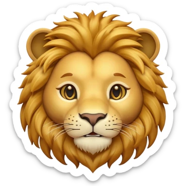 A 3D cartoon lion face close-up with fine whiskers and golden fur detail, soft natural light, strong majestic look, Memoji-style realism. sticker