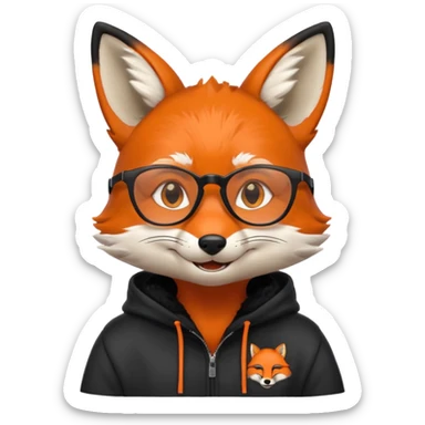 grinning fox caricature hacker side profile, black fur sticker
