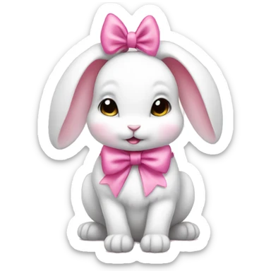 white cute baby rabbit with pink bow sticker