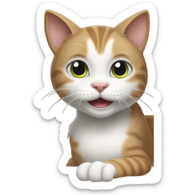 Cat with two white paws scratching at a door sticker