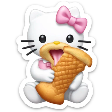 Hello kitty eating chicken with coquette light pink bow sticker