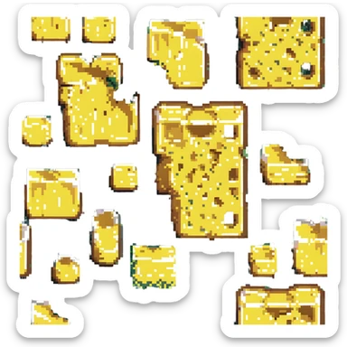 pixel art sponge, blocky and retro, yellow with green scrub side sticker