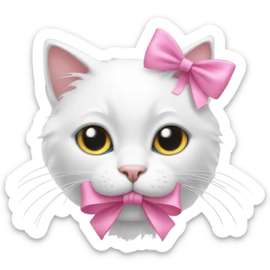a white cat with pink bows sticker