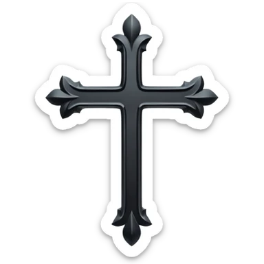 Minimal emoji, simple gothic cross forged from matte black metal, thick balanced proportions, fashion avant-garde minimalism, no decoration, no glow, no neon, flat emoji style, centered, transparent background sticker