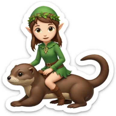 tiny forest elf girl brown straight hair with riding an otter sticker