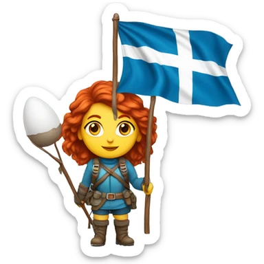 female winter mountaineer red hair holding greek flag and easter egg sticker