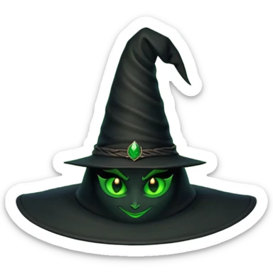 black witch hat with the word “wicked” above it in green sticker