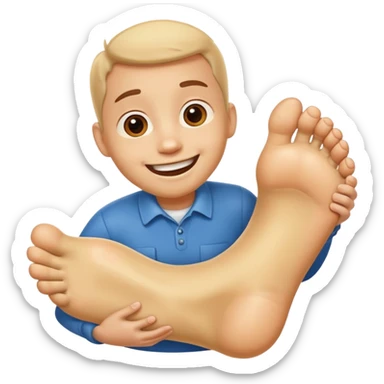 cartoon character hugging a giant foot, smiling happily sticker