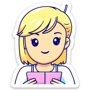 Poppy music artist, blonde woman with pastel colors, android-like expression sticker