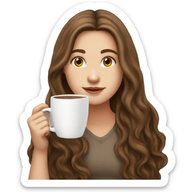 white girl with brown long hair and hot choco sticker