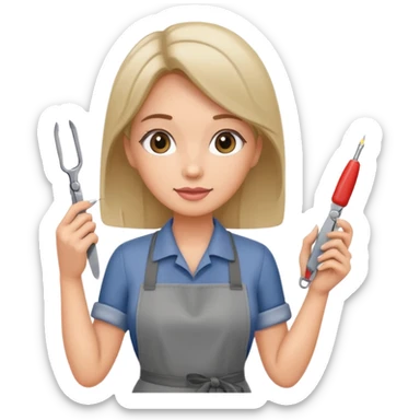 female nail master in grey apron  sticker
