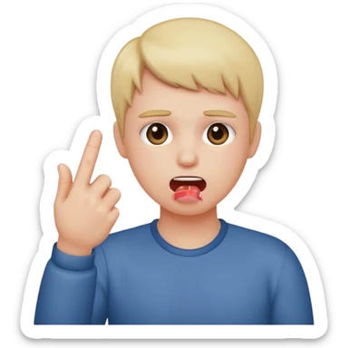 blushing holding up middle finger in one hand and choking self with other sticker