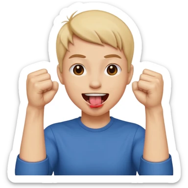 Tongue out face with two fists together in front of face sticker