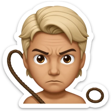 person with a mean scoul and a whip sticker