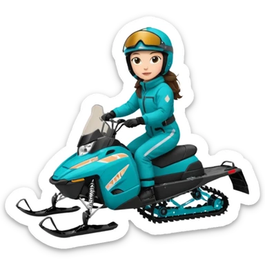 Can you create an emoji of a brunette girl on a teal polaris khaos 850 155 snowmobile action shot, no seat on the back sticker