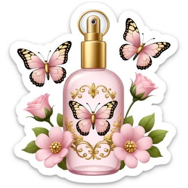 Light pink body mist bottle with gold butterflies and flowers   sticker