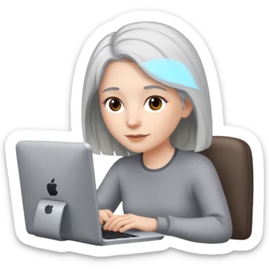 white female grey hair, brown eyes, hair  all one length on a computer sticker