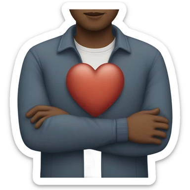 A man embraces his heart sticker