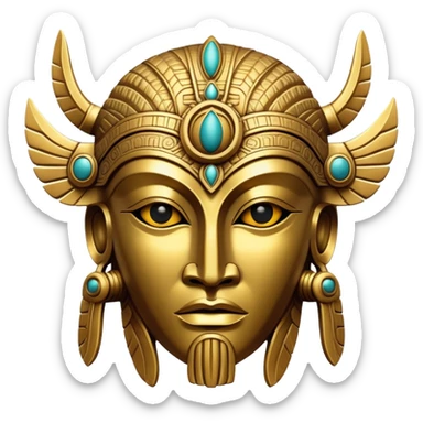 golden Anunnaki mask with ancient engravings sticker