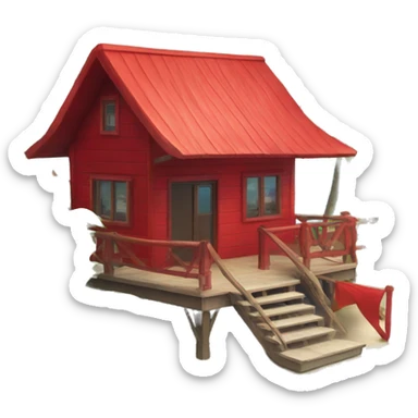 Beautiful tropical Maldives island with a beautiful red house sticker