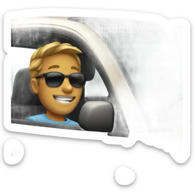 happy boy in sunglasses inside car sticker