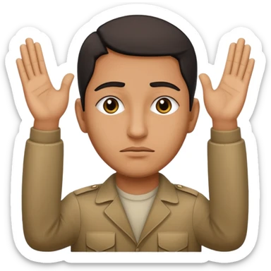 surrenders, portray an authentic 1980 Iraqi with a sad face and raised hands sticker