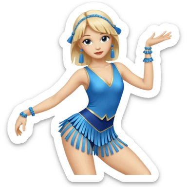 blue jazz style dance costume with tassels on blonde sticker