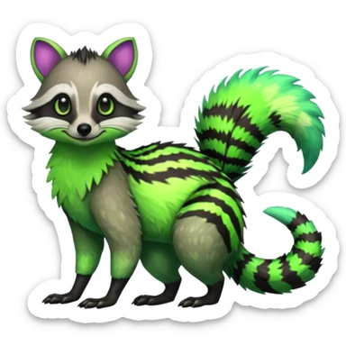 Iridescent Neon Green Civet-Numbat-Sergal-fusion-hybrid-animal-creature, full body sticker