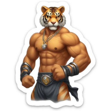 Muscular tiger fighter with a necklace  sticker