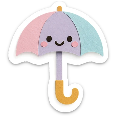 adorable pastel rainbow umbrella, happy face, no arms or legs, full body, kawaii paper craft style sticker