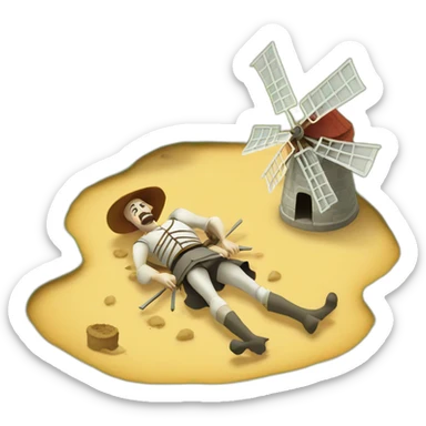 don quixote lying on the ground dead next to a windmill sticker
