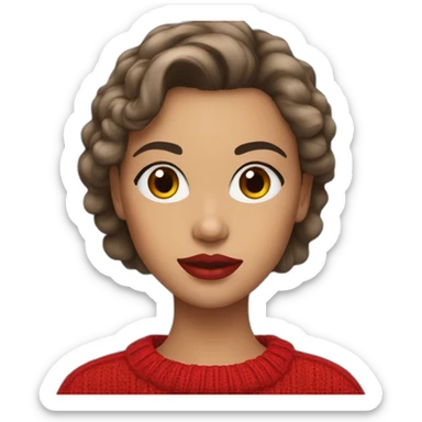 Brow-haired Girl with red lips and red sweater sticker