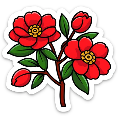 clean design red camellia with only five overlapping petals sticker