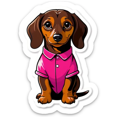 Dachshund wearing a pink shirt  sticker
