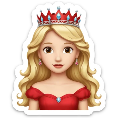 Princess in red Dress with Tiara, long wavy Blonde Hair sticker