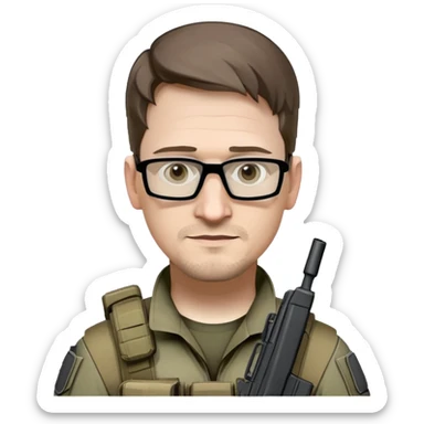Edward Snowden as an operator from call of duty warzone with an evil smirk sticker